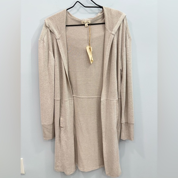 Kings Road Women’s Beige Hooded Cardigan Open Front Lightweight Duster Pockets M - Picture 3 of 9